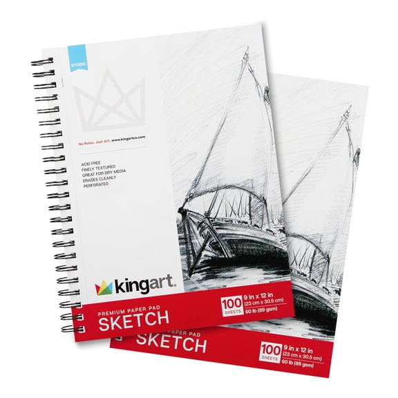 Spiral-Bound Sketch Pads 9" x 12" (2 Pack, 100 Sheets Each)