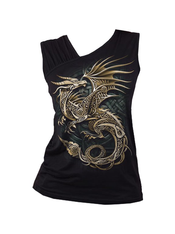 Spiral - CELTIC DRAGON - Gathered Shoulder Slant Vest Black - M