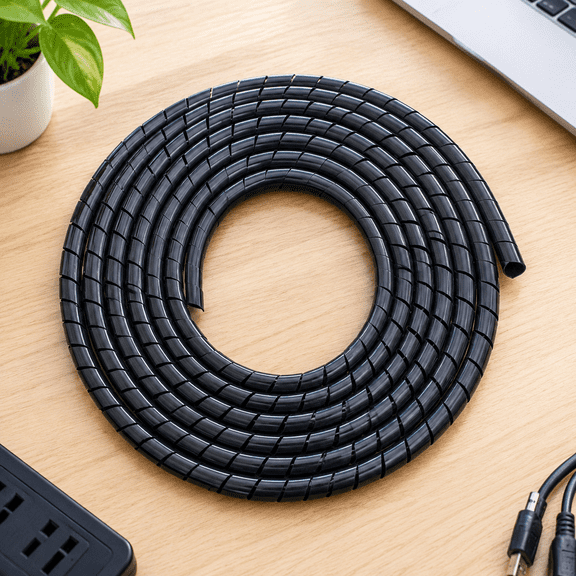 Spiral Cable Wrap, 10ft 1/4 inch Spiral Wire Wrap Cord Covers Bundle Sleeve Hose for PC TV Computer Electrical Wire Organizer, Tangle Stop Cord Cover and Detangler, Black