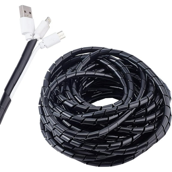 Spiral Cable Wrap 39 Ft Cable Spiral Wire Wrap 1/4 inch Spiral Wire Wrap Cord Covers Tube PC Manage Cable for Sleeve Hose Computer Electrical Wire Organizer Black Black