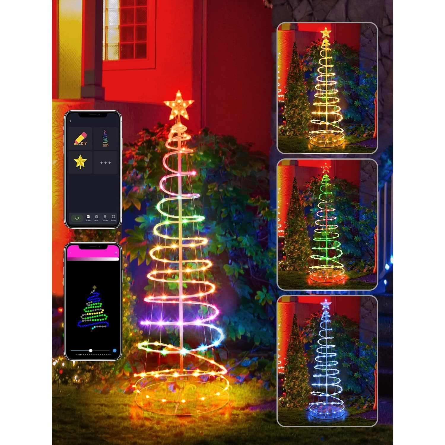 Spiral Christmas Tree Outdoor, 6ft Prelit Christmas Tree with Lights