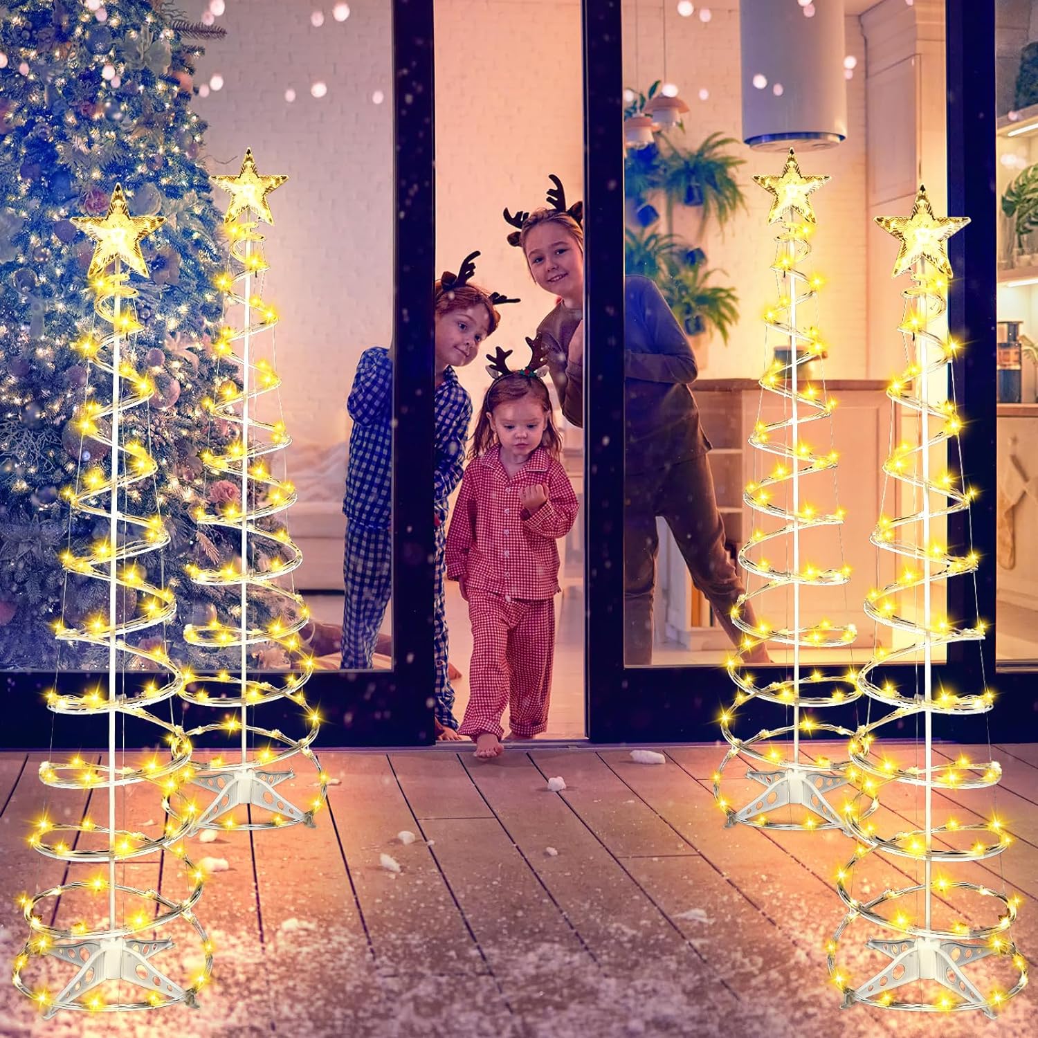 Spiral Christmas Tree with Lights for Outside, Collapsible Lighted Mode Christmas Tree for