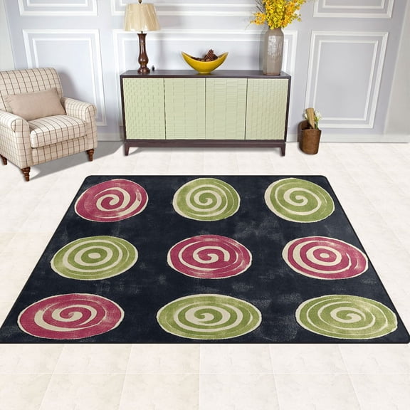 Spiral Circles Shapes 63''x48'' Plush Memory Foam Bath Mat, Soft, Absorbent, Non Slip, Durable