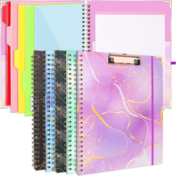 Spiral Clipboard Folio with Refillable Notepad, Cute Clipboard Folder, 5 Dividers with Storage 10 Pockets,Versatile Clipfolio,Hardcover Clipboards Notebook for School Office Planner Clip Board-