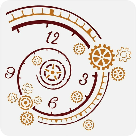 Spiral Clock Face Stencil for Painting 11.8x11.8 inch Large Clock Face Painting Stencil Reusable Gears Numbers Drawing Template Hollowed Clock Theme