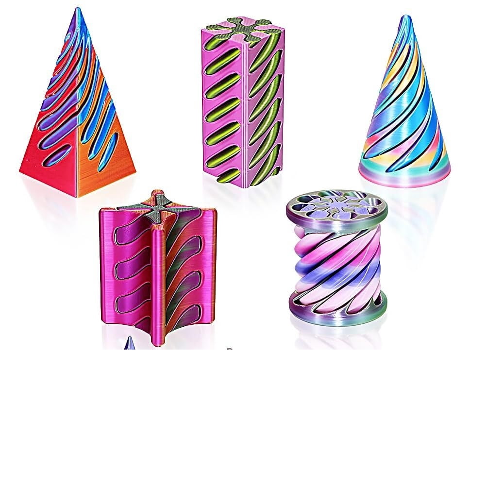 Lot 3 Jouets Fidget Cône Spirale Imprimé 3D - Anti-Stress Pour Enfants Adultes, Formes Cône/Pyramide/Cylindre