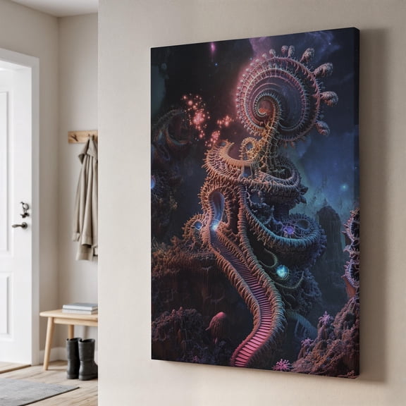 Spiral Cosmic Bioform Structure In Deep Space Trippy Fractal Sci-Fi For Bold Decorative Wall Art Poster , Poster Print Only