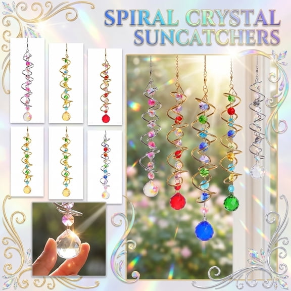 Spiral Crystal Suncatcher Hanging Ornament, Colorful Light Catcher For Window Home Garden Decor, 12 Inch Handcrafted Glass Wind Chime With Prism Effect