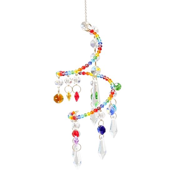 Spiral Crystal Suncatcher Wind Chime with Prism Balls, Reflective Hanging Pendant for Window Garden Patio Rainbow Maker Home Interior Decor Accent