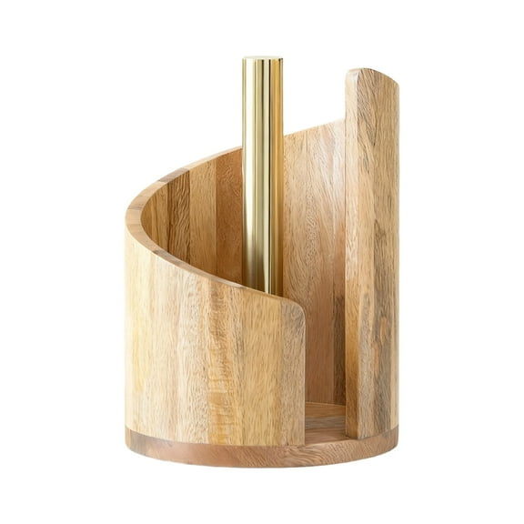 Spiral Design Paper Towel Holder, Modern Countertop Tissue Dispenser with Round Base, Kitchen Bathroom Paper Roll Stand, Vertical Tissue Holder with Metal Rod, FSC Certified Wood Organizer