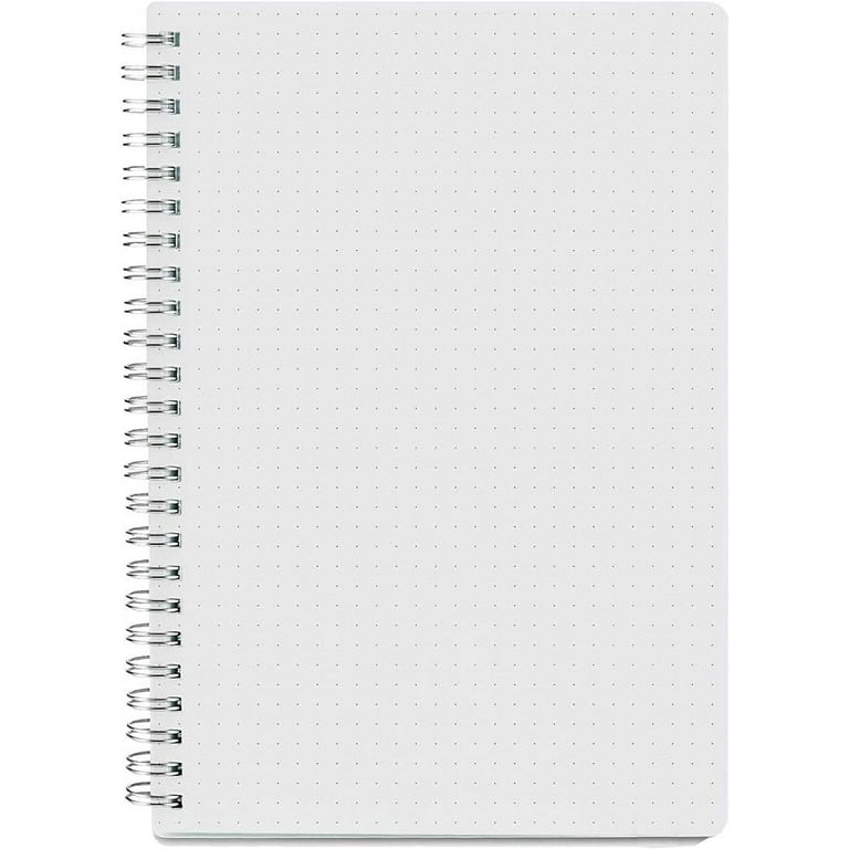Spiral Dot Grid Notebook - A5 Bullet Dotted Journal, 80 Sheets / 160 Pages,  100gsm White Paper, Transparent Hardcover, 5.8X8.25 in 