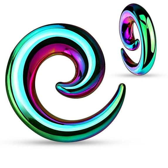 Spiral Ear Tapers Multi-color Rainbow Anodized Over Surgical Stee-8g to 1/2"