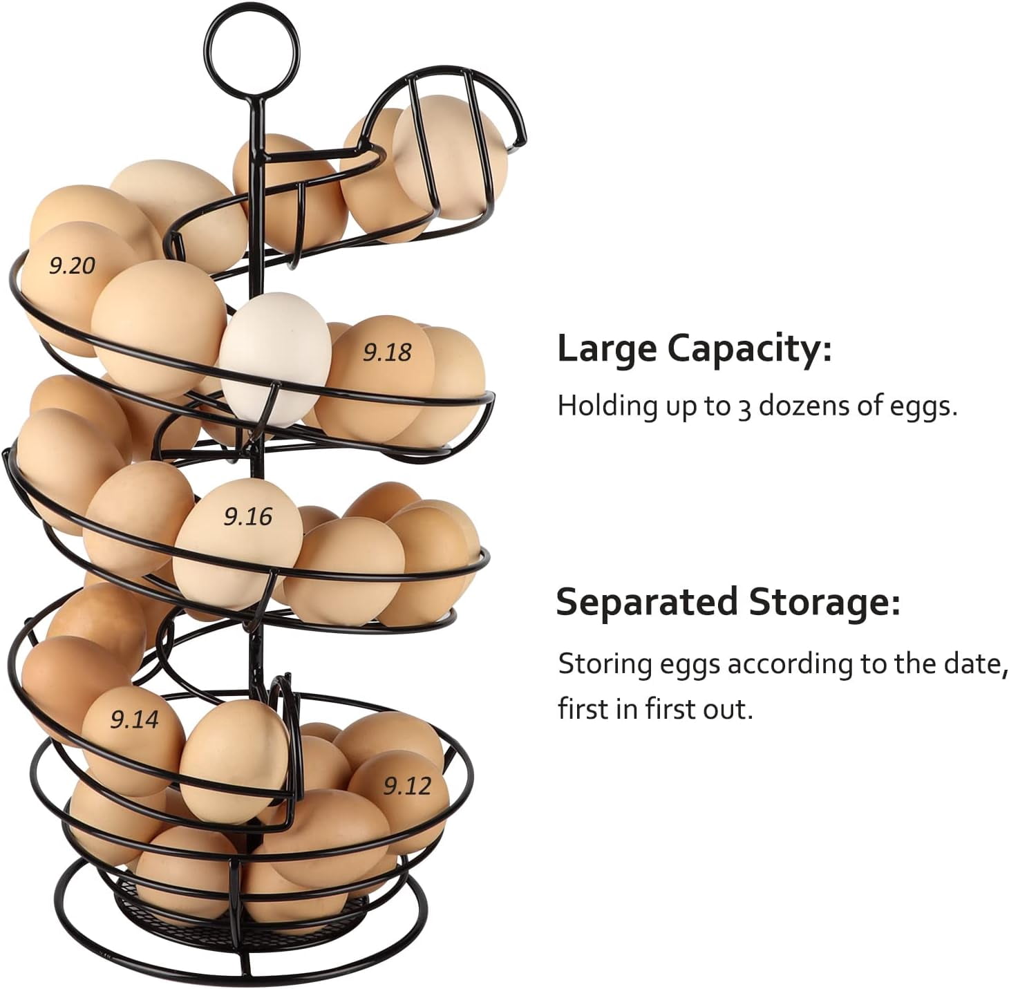Eggs Rack Display Black Metal Egg Holder Countertop, Fresh Egg Skelter, Spiral Design Egg ...