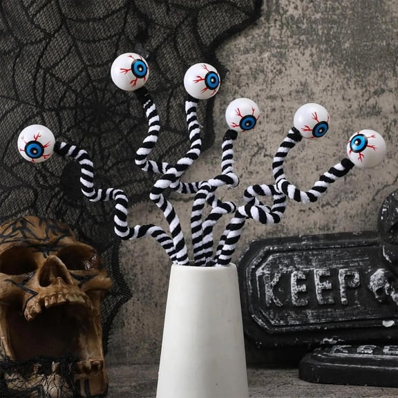 Spiral Eyeball Picks Halloween Decor, 6 Pcs Bendable Black White Sticks, Halloween Party Decorations Indoor Outdoor, Spooky Branch Stems for Vase Tree