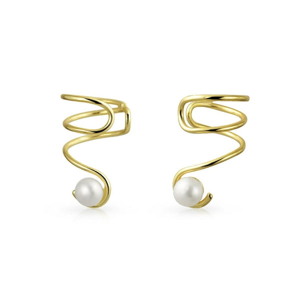 Spiral Freshwater Cultured Pearl Cartilage Earrings Gold Plated ...