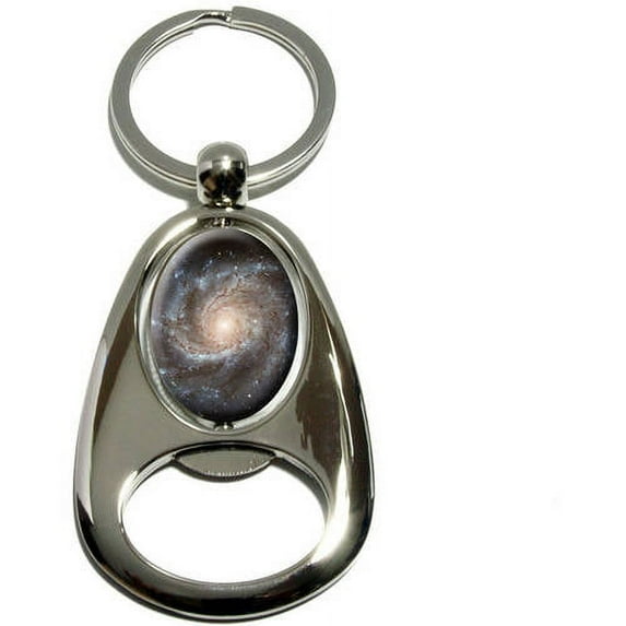 Spiral Galaxy, Hubble Space, Chrome Plated Metal Spinning Oval Design Bottle Opener Keychain Key Ring
