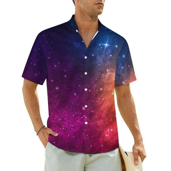 Spiral Galaxy Print Beach Shirt Deep Outer Space Hawaii Casual Shirts Men Vintage Blouses