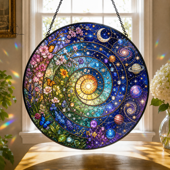 Spiral Glass Suncatcher Garden Galaxy Glass Window Hanging Gift for Nature Lovers