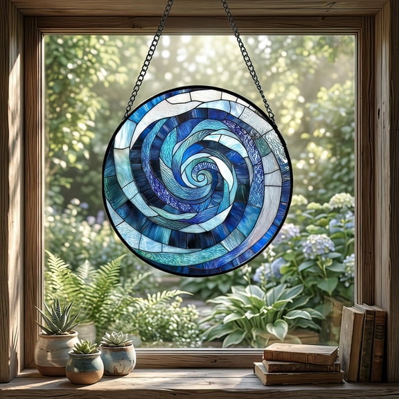 Spiral Glass Suncatcher, Hanging s Modern Mosaic Art Colorful Boho, 3.5 in