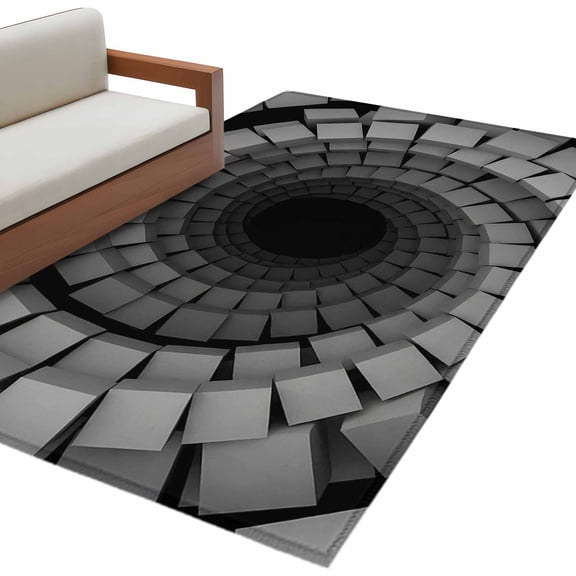 Spiral Grey Kitchen Runner Rug 2.7x5 Washable Runners for Hallway Non Slip Block Vortex Optical Illusion Modern Large Area Rug Indoor Floor Carpet for Bathroom Laundry Entryway Bedroom Living Room