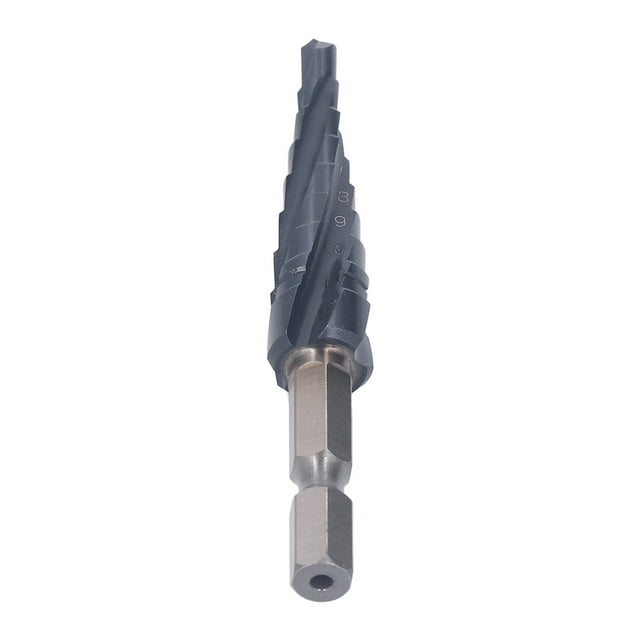 Spiral Grooved Step Drill Bit, 1/4in Shank High Hardness 9 Sizes Step