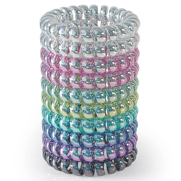 Spiral Hair Ties, 10 Pcs Traceless Phone Cord Hair Ties Plastic Coil Hair Ties Ponytail Holders No-Damage Hair Accessory for Girls Women Ladies, Color Assorted,