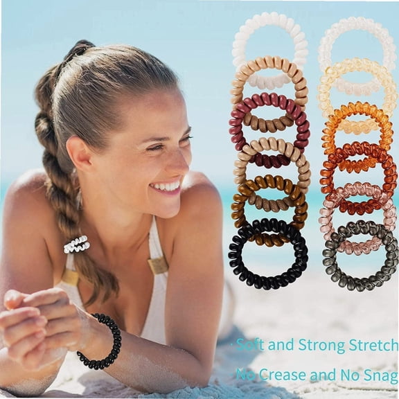 Spiral Hair Ties 24pcs No Crease Clear Brown Coil Hair Ties Spiral Ponytail Holders Coils Scrunchies Plastic Phone Cord Hair Bands for Women Girls (Neutral Colors-Large Size)