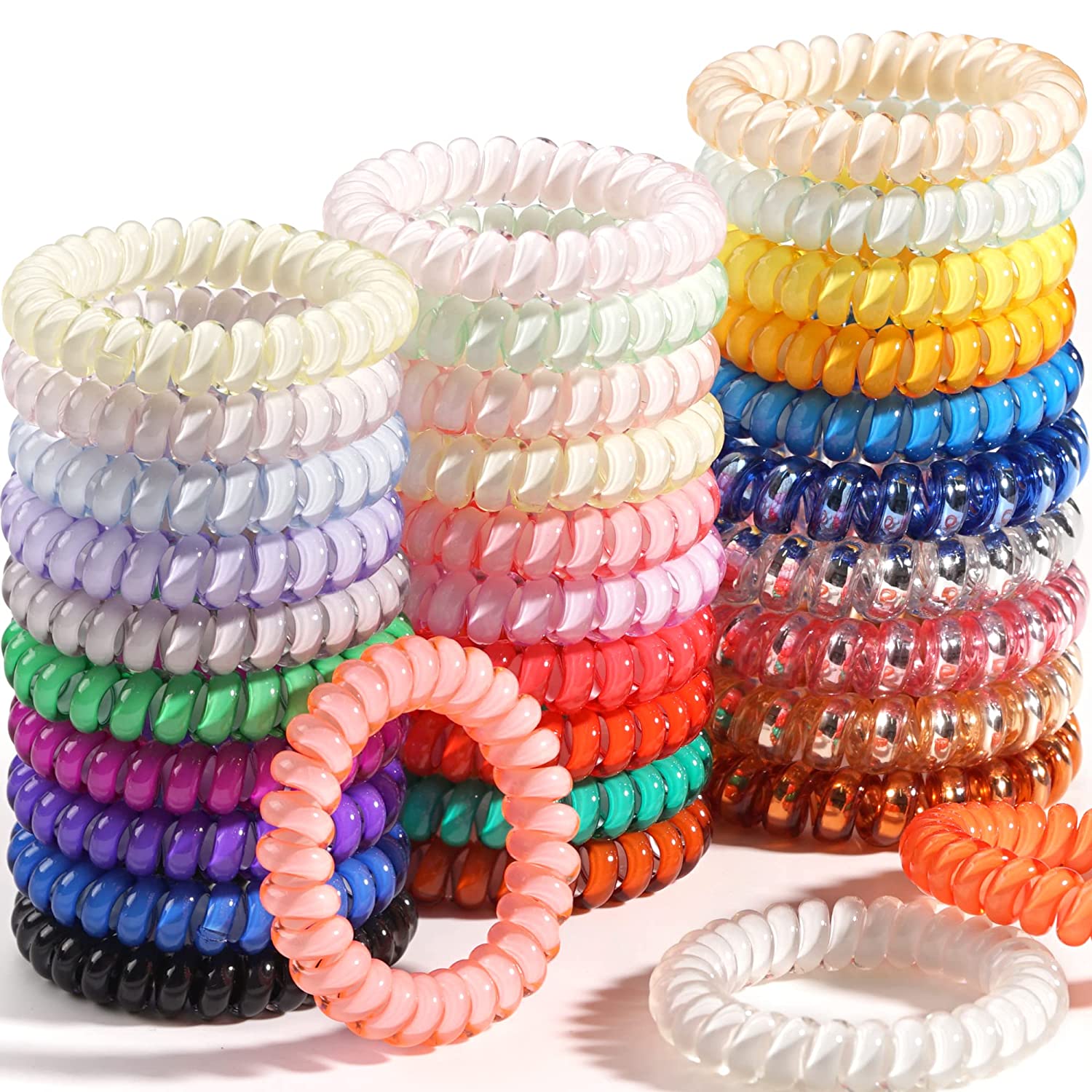 Spiral Hair Ties,50 Pcs Colorful No Crease Hair Ties,Candy Color Phone Cord Hair Ties Coils,Spiral Bracelets,Elastic Coil Hair Ties Ponytail Holders Hair Accessories for Women Girls All Hair Styles - image 1 of 10