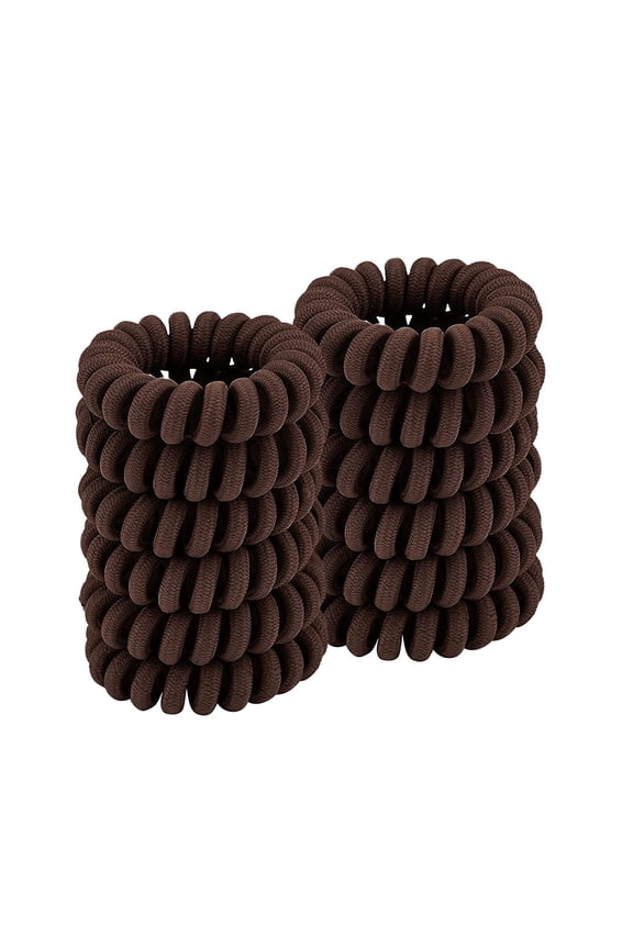 Spiral Hair Ties (Cloth Coffee,12 Pcs), Coil Hair Ties for Thick Hair, Ponytail Holder Hair Ties for Women , No Crease Hair Ties, Phone Cord Hair Ties for all Hair Types with Plastic Spiral