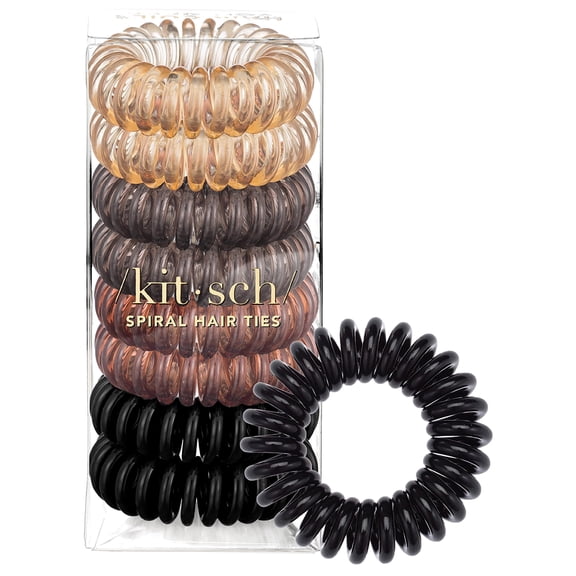 Spiral Hair Ties, Phone Cord Coil Hair Ties, Coiled Hair Tie, Brown, Brunette, 8 ct (1 Pack)