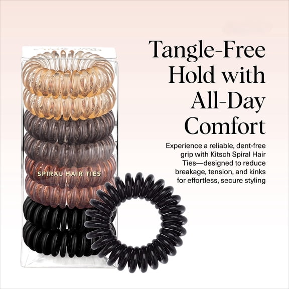 Spiral Hair Ties, Phone Cord Coil Hair Ties, Coiled Hair Tie, Brown, Brunette, 8 ct (1 Pack)