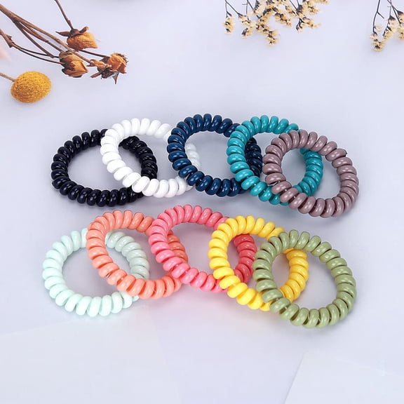 Spiral Hair Ties Set - 10 Piece Medium Coil Elastics for Thick Hair, Multicolor No-Crease Telephone Cord Plastic Ties for Women and Girls (Matte Color)
