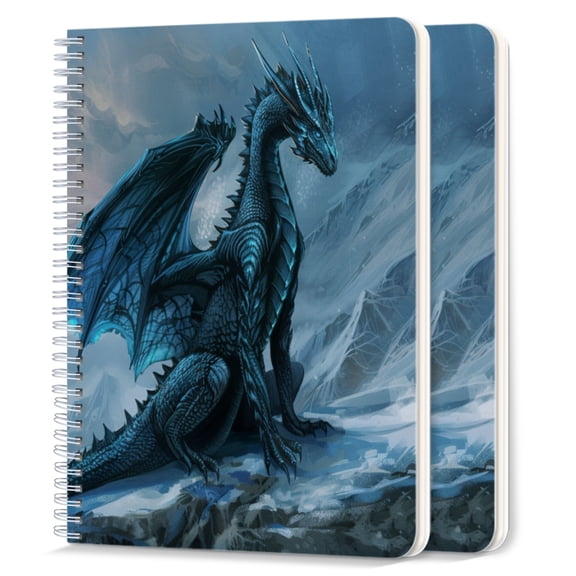 Spiral Journal Notebook,50 Sheets A5 College Ruled Notebook/Journal 2 Pcs for School Office Home - Blue Dragon With Black Scales And Glowing Eyes