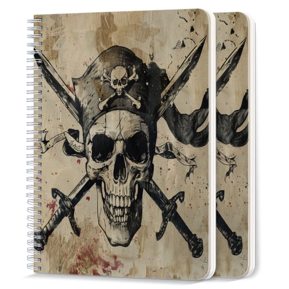 Spiral Journal Notebook,50 Sheets A5 College Ruled Notebook/Journal 2 Pcs for School Office Home - Pirate Flag With Crossed Sabers And Skull