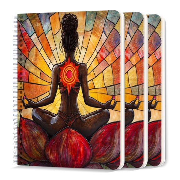 Spiral Journal Notebook,50 Sheets A5 College Ruled Notebook/Journal 3 Pcs for School Office Home - African American Woman Meditating in The Lotus Position