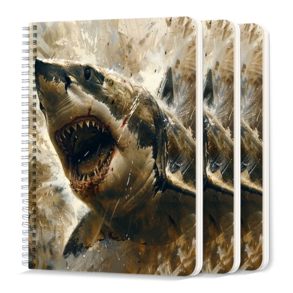 Spiral Journal Notebook,50 Sheets A5 College Ruled Notebook/Journal 3 Pcs for School Office Home - Aggressive Shark Mouth Open And Sharp Teeth Showing