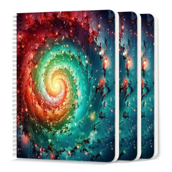 Spiral Journal Notebook,50 Sheets A5 College Ruled Notebook/Journal 3 Pcs for School Office Home - Awe-Inspiring Galaxy With Vibrant Colors And Swirling Patterns
