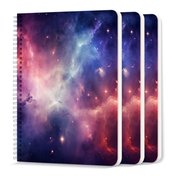 Spiral Journal Notebook,50 Sheets A5 College Ruled Notebook/Journal 3 Pcs for School Office Home - Beautiful Nebula in Space With Vibrant Red And Purple
