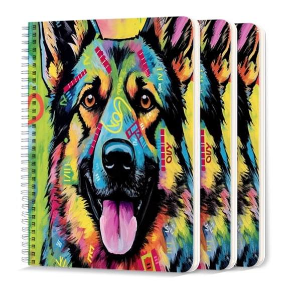Spiral Journal Notebook,50 Sheets A5 College Ruled Notebook/Journal 3 Pcs for School Office Home - Colorful Graffiti-Style Painting of German Shepherd