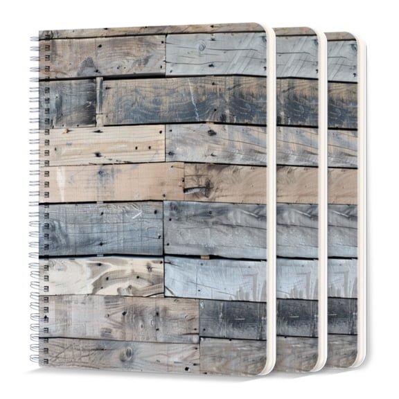 Spiral Journal Notebook,50 Sheets A5 College Ruled Notebook/Journal 3 Pcs for School Office Home - Flat Lay View of Old Weathered Wood Planks With Grungy