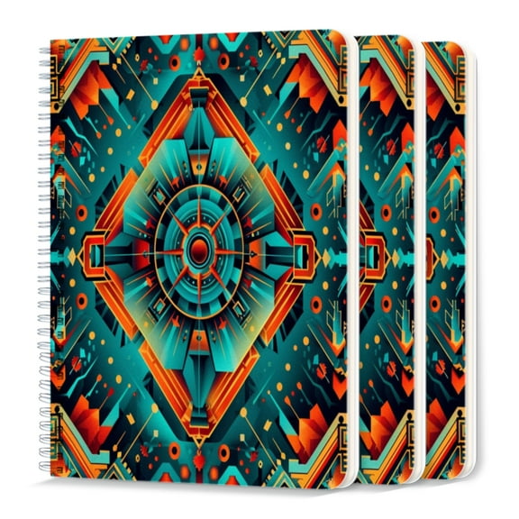 Spiral Journal Notebook,50 Sheets A5 College Ruled Notebook/Journal 3 Pcs for School Office Home - The Futuristic Style of Aztec Architecture And Robot Motifs