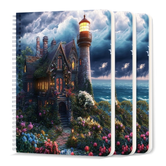 Spiral Journal Notebook,50 Sheets A5 College Ruled Notebook/Journal 3 Pcs for School Office Home - Illustrate The Lighthouse of Newell Island in Washington