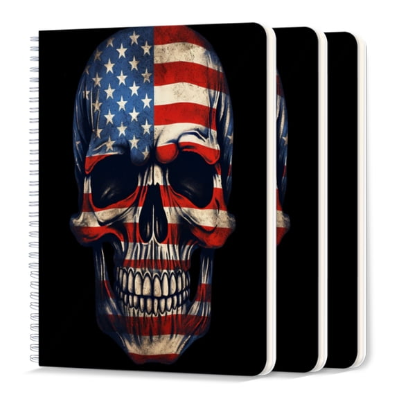 Spiral Journal Notebook,50 Sheets A5 College Ruled Notebook/Journal 3 Pcs for School Office Home - Skull With American Flag Pattern on Black Background