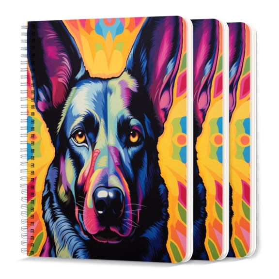 Spiral Journal Notebook,50 Sheets A5 College Ruled Notebook/Journal 3 Pcs for School Office Home - Vibrant Colorful Painting of Content German Shepherd
