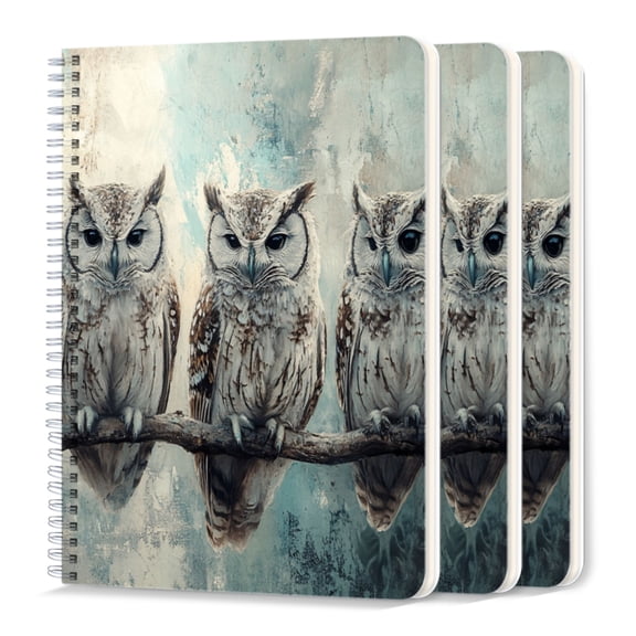 Spiral Journal Notebook,50 Sheets A5 College Ruled Notebook/Journal 3 Pcs for School Office Home - 3 Owls Sitting on Branch