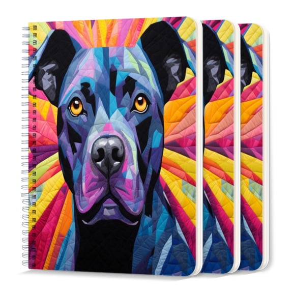 Spiral Journal Notebook,50 Sheets A5 College Ruled Notebook/Journal 3 Pcs for School Office Home - Abstract Art Painting of Black Pitbull