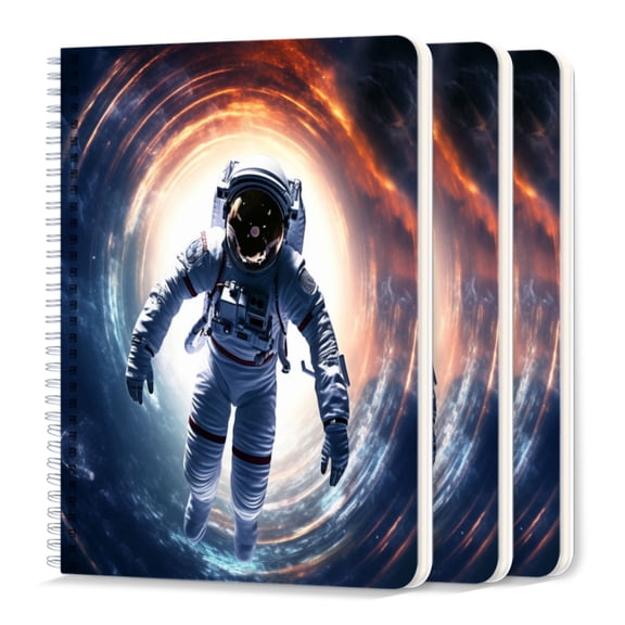 Spiral Journal Notebook,50 Sheets A5 College Ruled Notebook/Journal 3 Pcs for School Office Home - Astronaut in Space Suit Floating Through Wormhole
