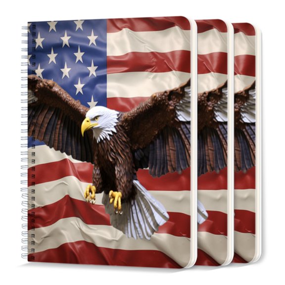 Spiral Journal Notebook,50 Sheets A5 College Ruled Notebook/Journal 3 Pcs for School Office Home - Bald Eagle Flying Over American Flag Background