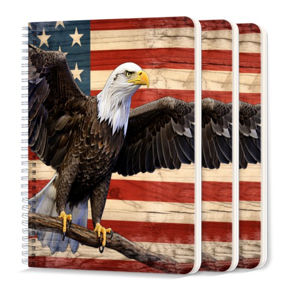 Spiral Journal Notebook,50 Sheets A5 College Ruled Notebook/Journal 3 Pcs for School Office Home - Bald Eagle Is Perched on Old Wooden Branch