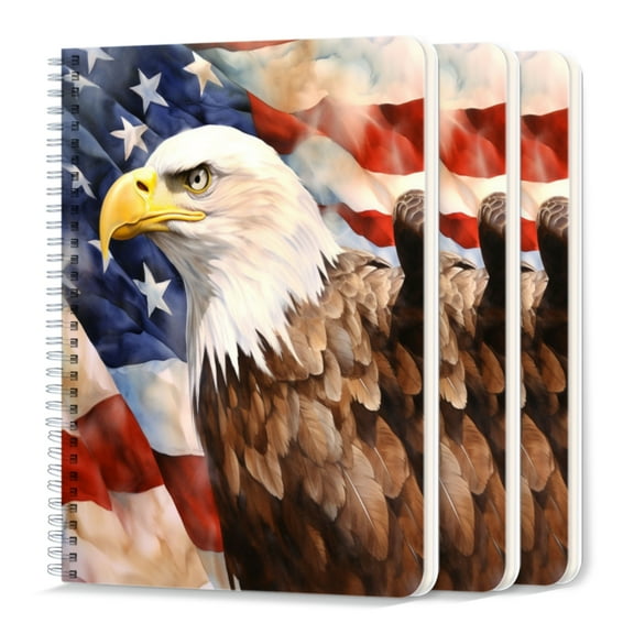 Spiral Journal Notebook,50 Sheets A5 College Ruled Notebook/Journal 3 Pcs for School Office Home - Bald Eagle With American Flag Background